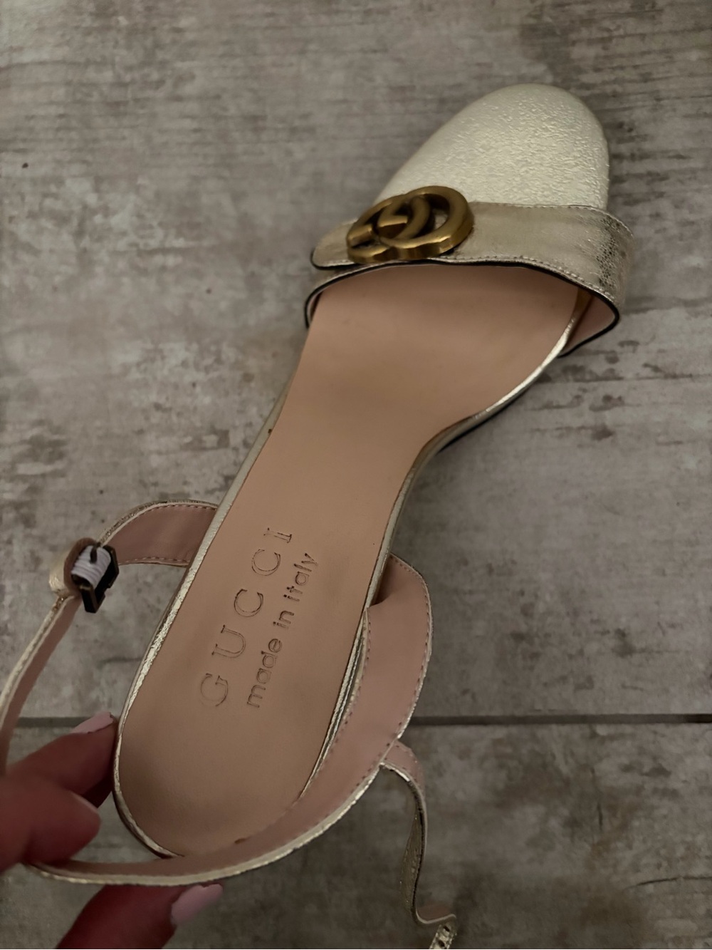 Gucci Metallic Gold Open-Toe Slingback Mule with Double G